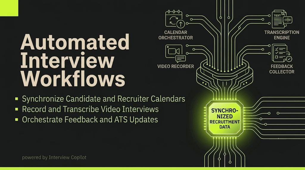 Candidate in a video interview with AI analysis tools providing real-time scoring and transcription on the side panel.