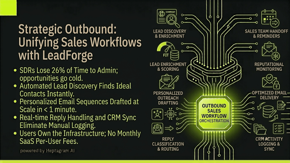 Dashboard showing a 44% increase in sales-qualified leads with an AI automation engine in the background