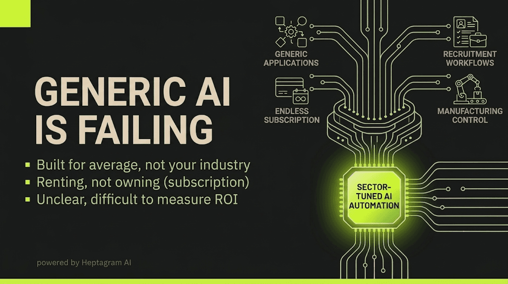 CEO and strategy team analyzing industry-specific AI applications on a large screen with sector insights