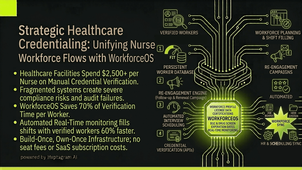 Hospital administrator reviewing a digital credential dashboard with green checkmarks for verified certifications